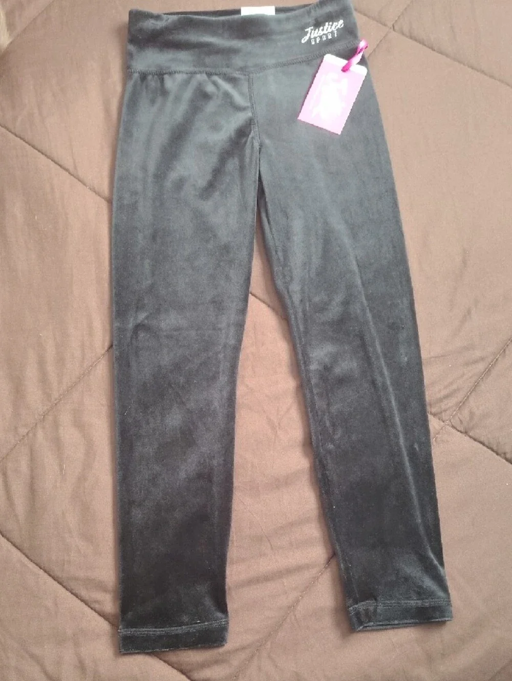 Justice Black Velvet Leggings with Logo
